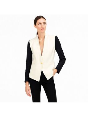 Helmut Lang Women's Single Button Deep V Neck Blazer Jacket Linen Cotton Blend 0